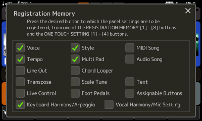 Registratiion Memory dialog box.